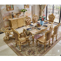 solid oak wood European style gold dining set with 6 chairs